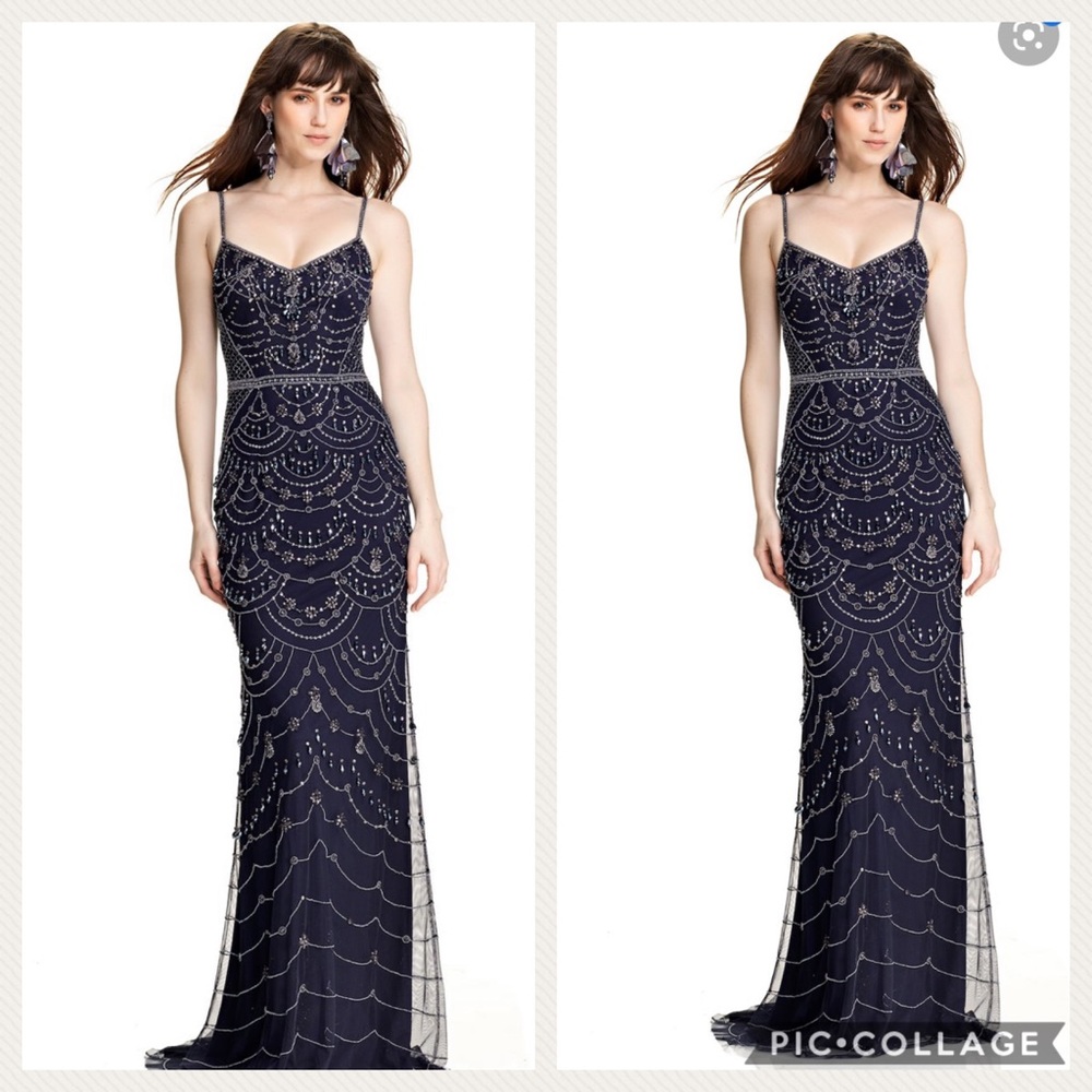 Brand new Theia NAVY sequins ,beads and jewels long gown - Picture 5 of 9